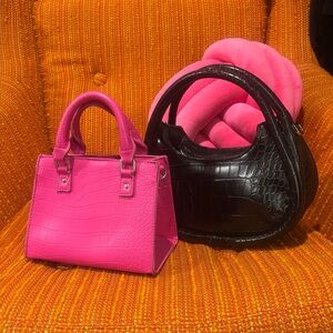 Set of 2 | Stylish Pink and Black Croc-Embossed Mini Satchels | Target Brands